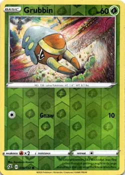 GRUBBIN 016/192 C REBEL CLASH POKEMON REVERSE HOLO MP - Image 1