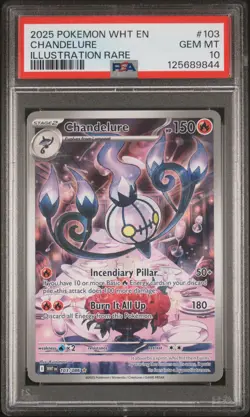 2025 POKEMON WHT EN-WHITE FLARE ILLUSTRATION RARE #103 CHANDELURE PSA 10 - Image 1