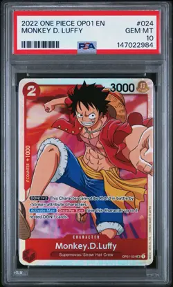 2022 One Piece Monkey D Luffy OP01-024 Romance Dawn Super Rare PSA 10 - Image 1