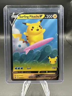 Surfing Pikachu V Celebrations 008/025 Holo NM Pokemon Card TCG - Image 1