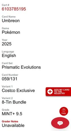 Pokemon Cards 2 Slab 10 Pristine/9.5 Lot CGC Umbreon Cosmo/Caterpie Art Rare 151 - Image 3