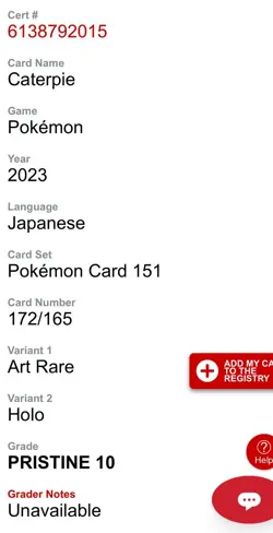 Pokemon Cards 2 Slab 10 Pristine/9.5 Lot CGC Umbreon Cosmo/Caterpie Art Rare 151 - Image 4