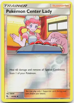 Pokemon Center Lady 64/68 Uncommon Hidden Fates Pokemon Reverse Holo Near Mint - Image 1