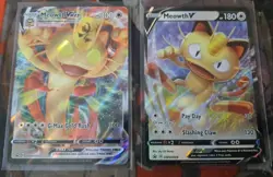 MEOWTH V & MEOWTH VMAX SWSH004 SWSH005 HOLO BLACK STAR PROMO NM POKEMON TCG SET - Image 1
