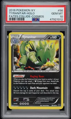 2016 POKEMON XY FATES COLLIDE COSMOS '17 KNOCK OUT COLL. TYRANITAR HOLO PSA 10 - Image 1