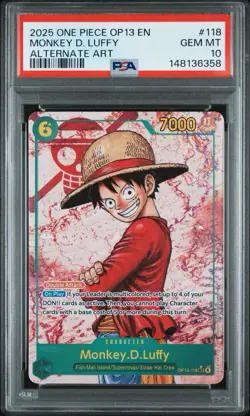 2025 OnePiece OP 13 Carrying On His Will EN Monkey D. Luffy Alternate Art PSA 10 - Image 1