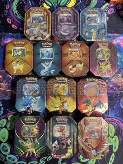 Pokemon Lot of 13 Sealed Tins Gengar Gyrados Hi-Oh Raichu Leafeon Charizard - Image 1