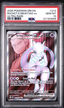 2025 POKEMON DRI EN-DESTINED RIVALS ULTRA RARE TEAM ROCKET'S MEWTWO EX PSA 10 - Image 1