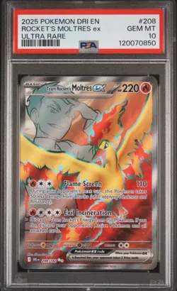 2025 POKEMON DRI EN-DESTINED RIVALS ULTRA RARE TEAM ROCKET'S MOLTRES EX PSA 10 - Image 1