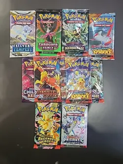 11 Pokemon Booster Packs Sealed Lot Mixed Sets Prismatic Evolutions Chilling - Image 1