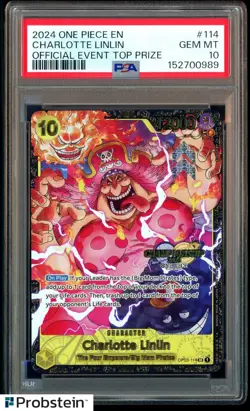2024 ONE PIECE PROMOS OFFICIAL EVENT TOP PRIZE #114 CHARLOTTE LINLIN PSA 10 - Image 1