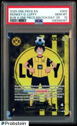 2025 ONE PIECE PROMOS BVB X ONE PIECE MATCH DAY 2025 #003 MONKEY D. LUFFY PSA 10 - Image 1