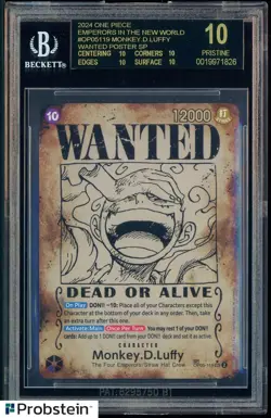 2024 One Piece Emperors/World OP05119 Monkey D. Luffy Wanted BGS 10 BLACK LABEL - Image 1
