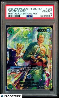 2026 ONE PIECE OP14-EB04-THE AZURE SEA'S SEVEN #006 RORONOA ZORO PSA 10 GEM MINT - Image 1