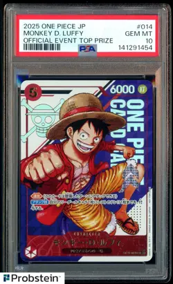 2025 ONE PIECE JPN PROMOS OFFICIAL EVENT TOP PRIZE #014 MONKEY D. LUFFY PSA 10 - Image 1