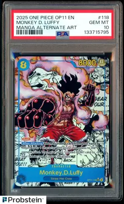 2025 One Piece OP11 EN Manga Alternate Art #118 Monkey D. Luffy PSA 10 GEM MINT - Image 1