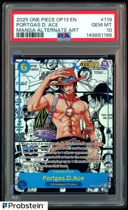 2025 One Piece OP13 EN #119 Portgas D. Ace Manga Alternate Art PSA 10 GEM MINT - Image 1