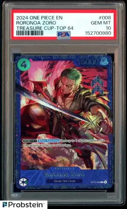 2024 One Piece EN Treasure Cup Top 64 #008 Roronoa Zoro PSA 10 GEM MINT - Image 1