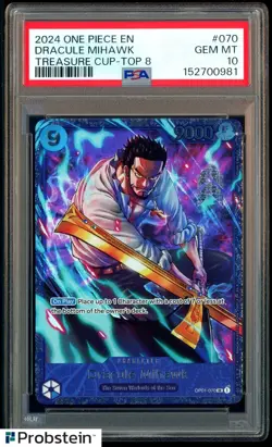 2024 One Piece EN Treasure Cup Top 8 #070 Dracule Mihawk PSA 10 GEM MINT - Image 1