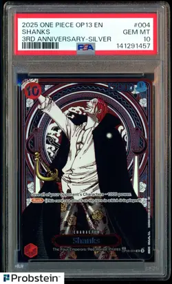 2025 One Piece OP13 ENGLISH 3rd Anniversary Silver #004 Shanks PSA 10 GEM MINT - Image 1