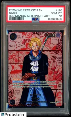 2025 One Piece OP13 EN Red Manga Alternate Art #120 Sabo PSA 10 GEM MINT - Image 1