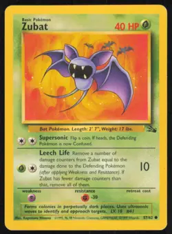 1999 Zubat 57/62 Fossil Unlimited Pokemon Card Vintage WOTC LP-NM - Image 1