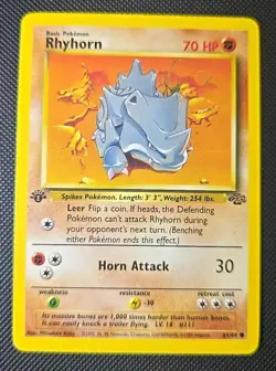 Pokemon 1995-1998 First Edition Rhyhorn Card 61/64 Jungle Regular - Image 1