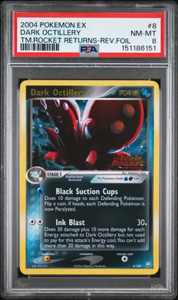 2004 Pokemon EX Team Rocket Returns Dark Octillery Holo Rare #8/109 PSA 8 NM-MT - Image 1