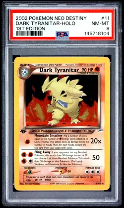 2002 Pokemon Neo Destiny Dark Tyranitar Holo 1st Edition PSA 8 #11/105 - Image 1