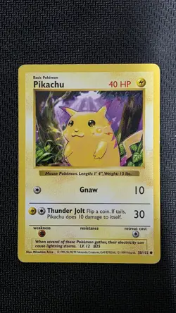 Pikachu 58/102 Yellow Cheeks Base Set Shadowless Vintage Pokemon WoTC 1999 - Image 1
