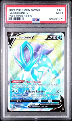 2021 Pokemon Suicune V (Full Art) 173/203 SWSH07: Evolving Skies Holo PSA 9 Mint - Image 1