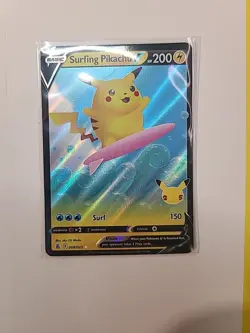 2021 Near Mint NM Pokemon Surfing Pikachu VMAX 008/025 Full Art Celebrations - Image 1