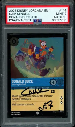 2023 Disney Lorcana Donald Duck Foil Cam Kendell Signed Sketched PSA 9 AUTO 10 - Image 1