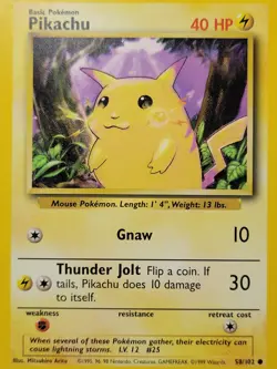 Pikachu 58/102 Yellow Cheeks Base Set Pokemon Card LP WOTC 1999 - Image 1
