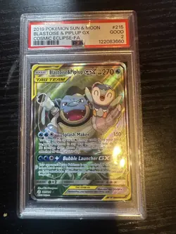Pokemon Blastoise & Piplup GX Full Art Ultra Rare Card 215/236 PSA 2 - Image 1