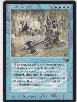 MTG “Invoke" "Prejudice” Legends Rare Magic the Gathering Banned Card LP - Image 1
