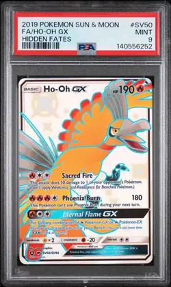 Pokemon S&M Hidden Fates Ho-Oh GX SV50/SV94 PSA 9 MINT Full Art Card - Image 1
