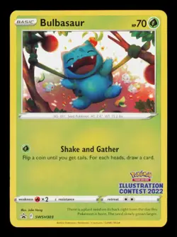 Pokemon Card Bulbasaur SWSH303 Illustration Contest Promo Rare Alt Art LP 2022 - Image 1