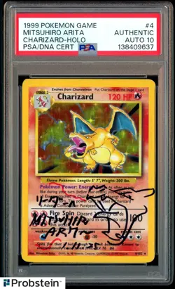 Mitsuhiro Arita Signed 1999 Pokemon Game #4 Charizard Holo PSA/DNA AUTH AUTO 10 - Image 1