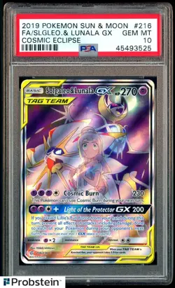2019 Pokemon Sun & Moon Cosmic Eclipse #216 FA Solgaleo & Lunala GX PSA 10 - Image 1