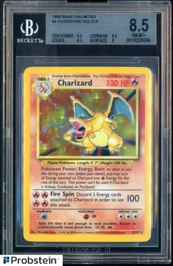 1999 Pokemon Base Unlimited #4 Charizard Holo Rare BGS 8.5 w/ 9.5 - Image 1