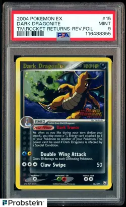 2004 Pokemon Ex Team Rocket Returns #15 Dark Dragonite Reverse Holo Foil PSA 9 - Image 1