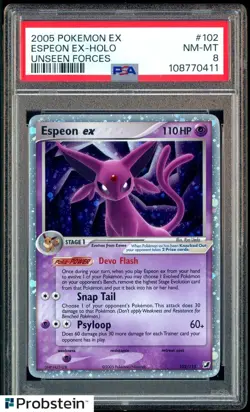 2005 Pokemon Ex Unseen Foreces #102 Espeon Ex Holo PSA 8 NM-MT - Image 1