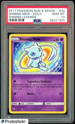 2017 Pokemon S & M Shining Mew #40 Shininig Legends Holo PSA 10 GEM MINT - Image 1