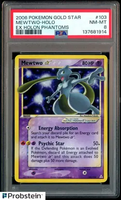 2006 Pokemon Gold Star EX Holon Phantoms #103 Mewtwo Holo PSA 8 NM-MT - Image 1