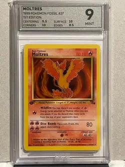 MOLTRES 27/62 Rare 1st Edition Fossil Pokemon Card 1999 tcg wotc OCE MINT 9 - Image 1