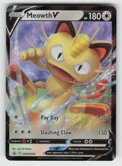 Meowth V SWSH004 NM Holo SWSD SWSH: Sword & Shield Promo Cards TPO01 - Image 1