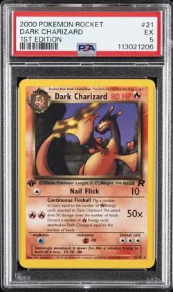 2000 POKEMON ROCKET 1ST EDITION #21 DARK CHARIZARD PSA 5 - Image 1