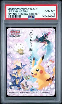 2020 POKEMON JAPANESE S PROMO STICKER LET'S HAVE FUN! SPRING, POKEKA PSA 10 - Image 1