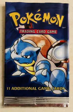 1999 Pokemon Unlimited Base Set Booster Pack Blastoise Artwork Empty Wrapper VGC - Image 1